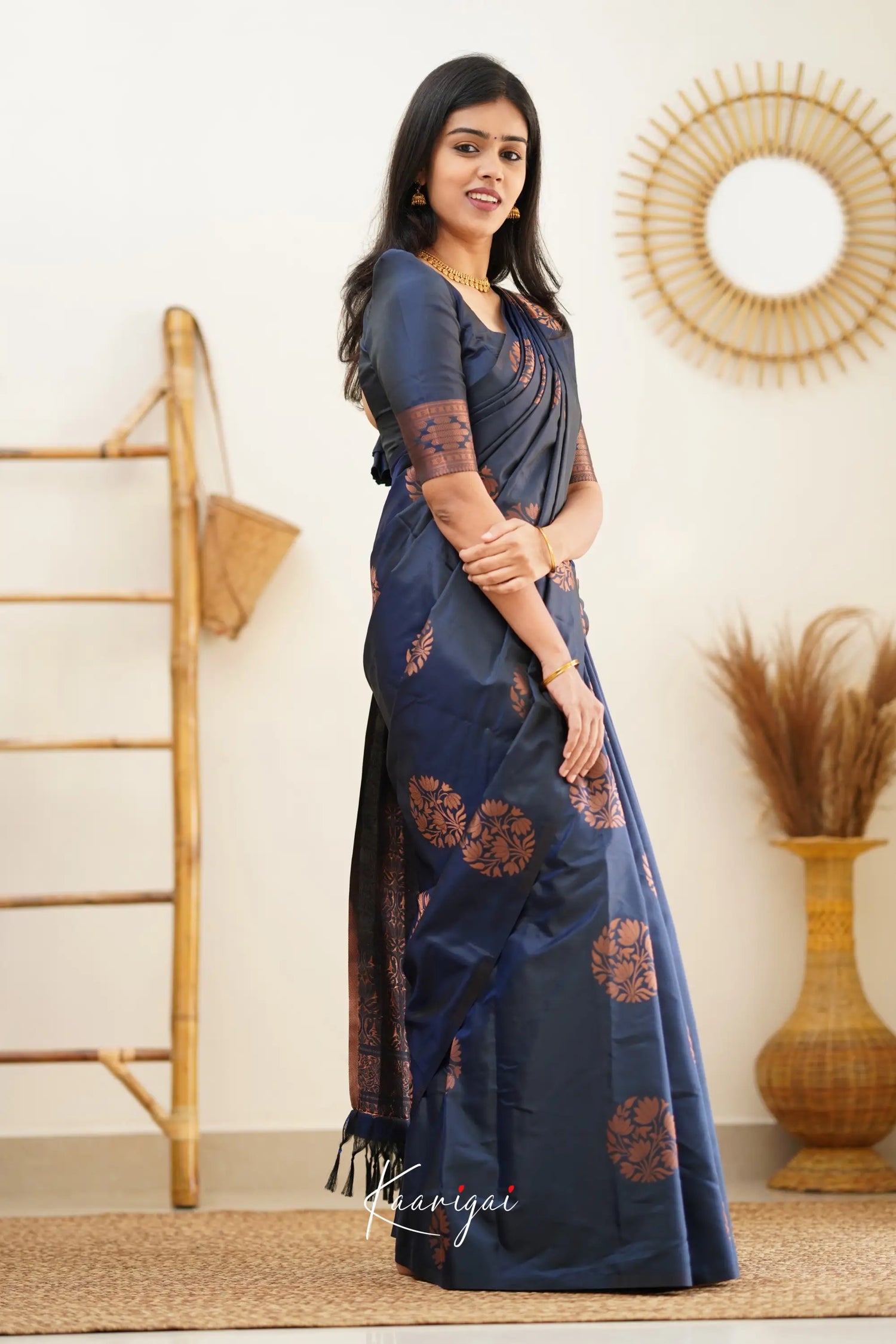 Sita - Dark Greyish Blue Semi Silk Saree Sarees