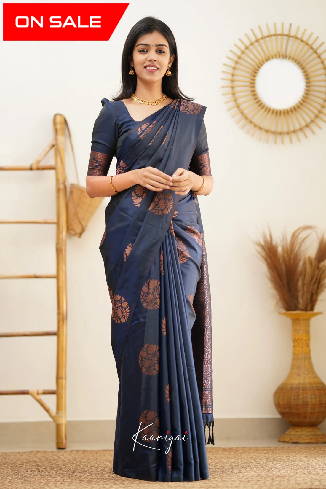 Sita - Dark Greyish Blue Semi Silk Saree Sarees