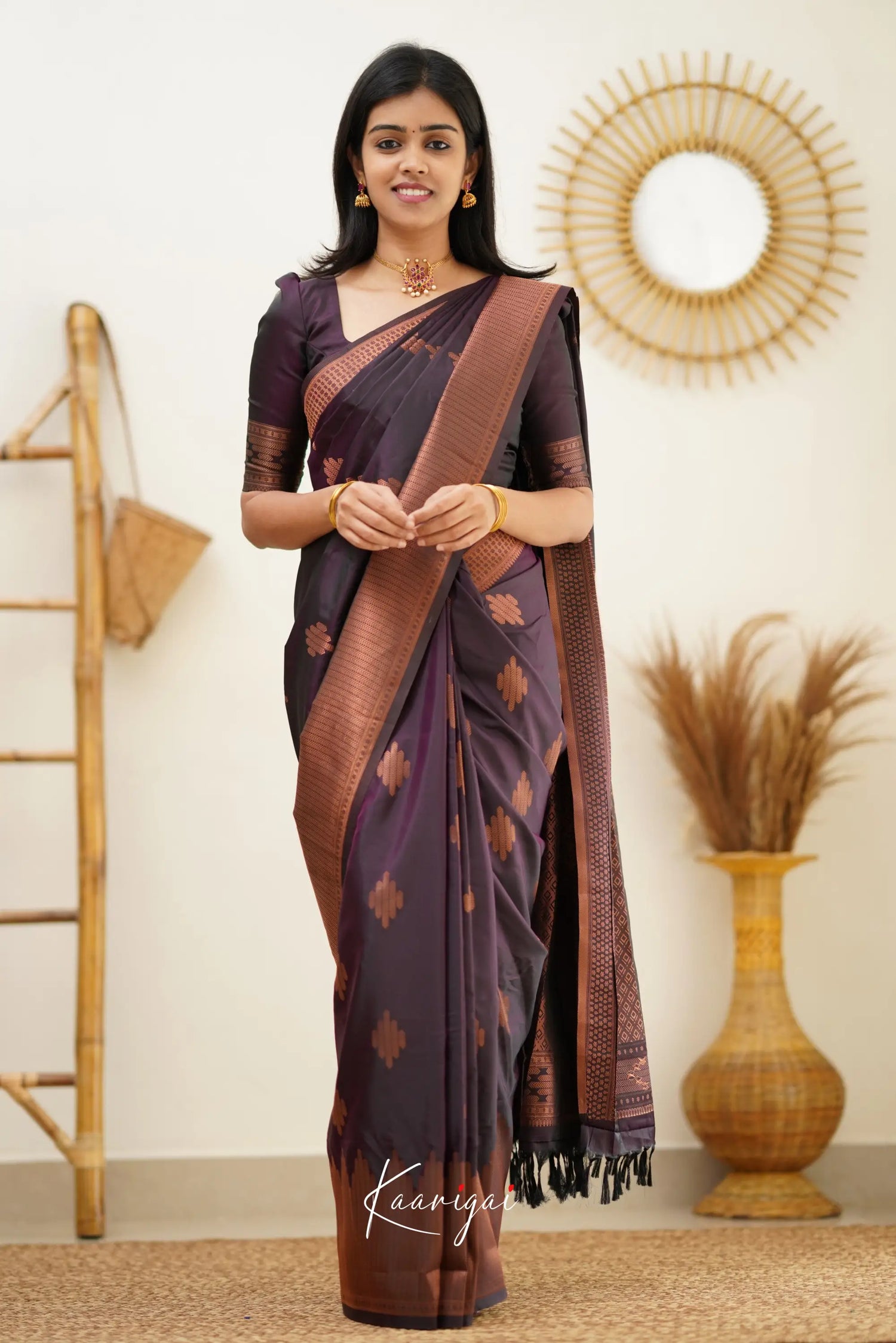 Sita - Dark Magentaish Purple Semi Silk Saree Sarees
