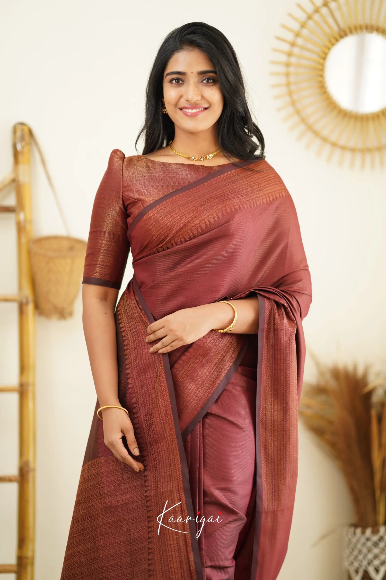 Sita - Dark Maroon Semi Silk Saree Sarees