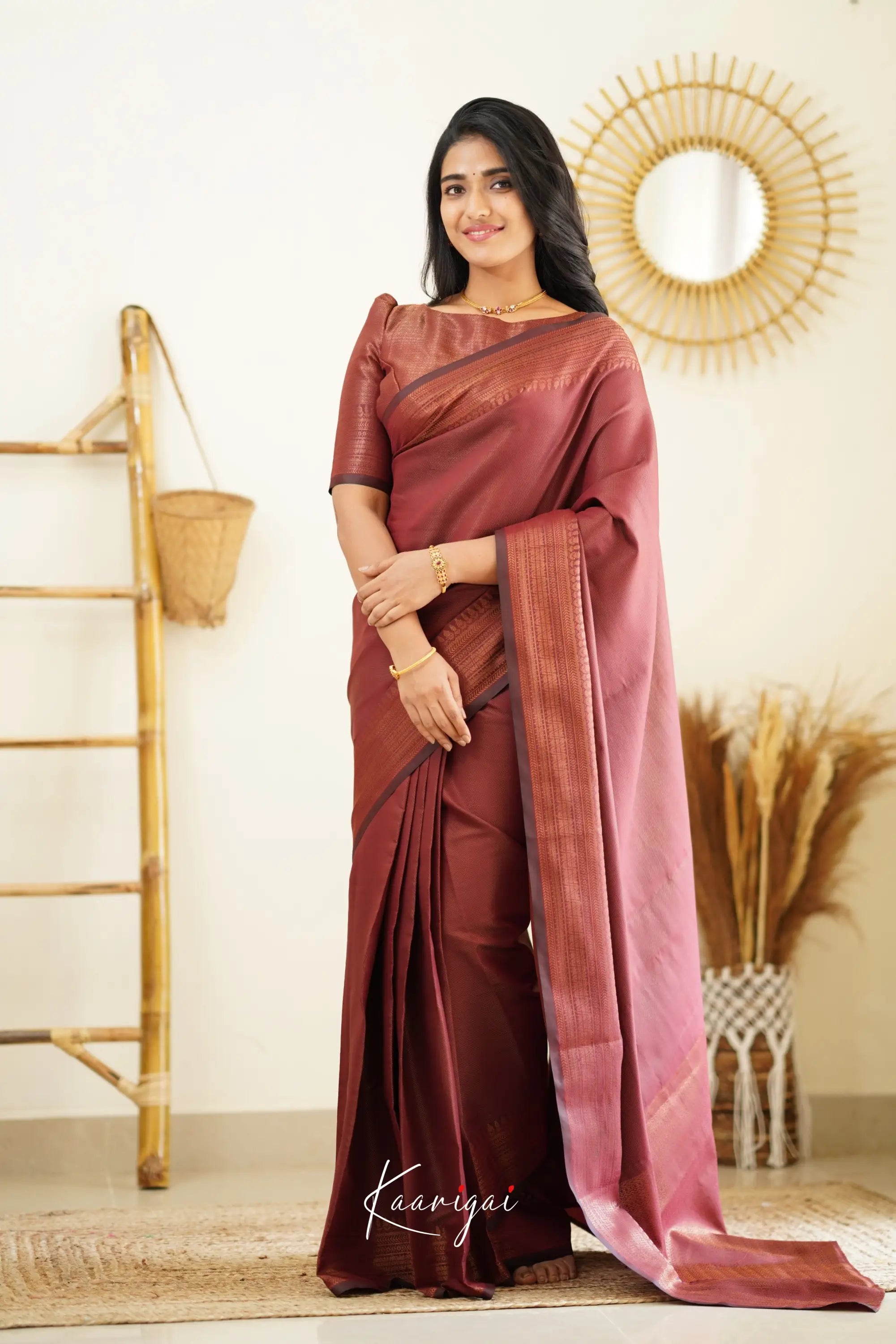 Sita - Dark Maroon Semi Silk Saree Sarees