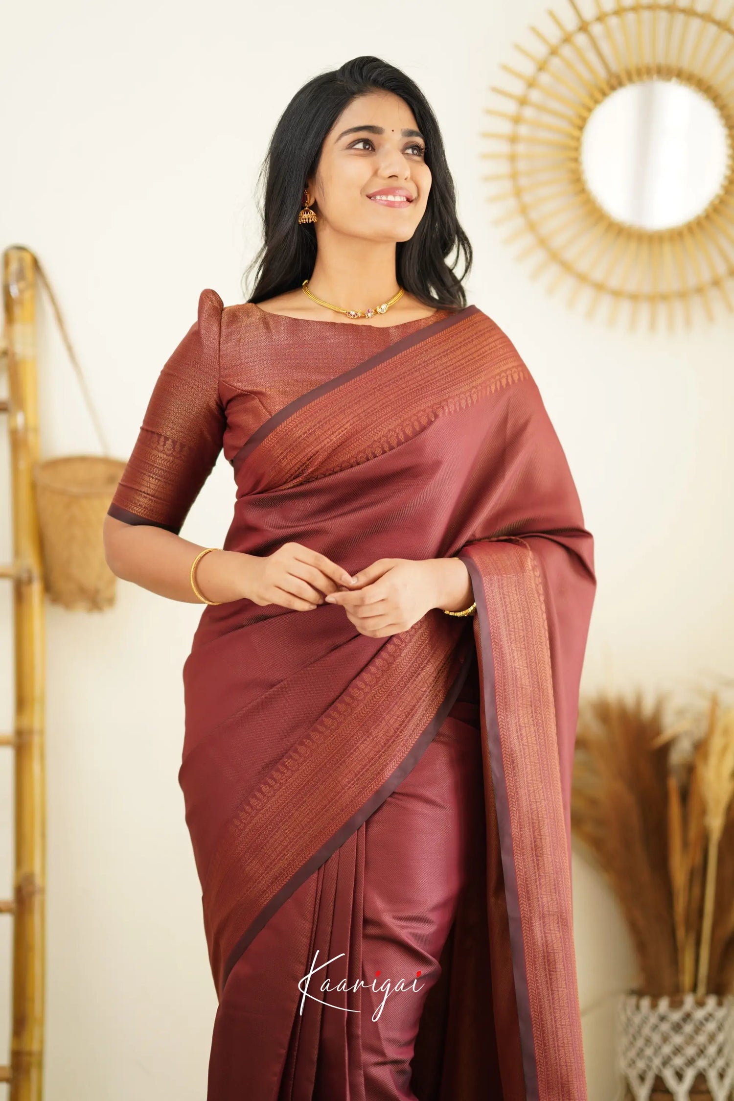 Sita - Dark Maroon Semi Silk Saree Sarees