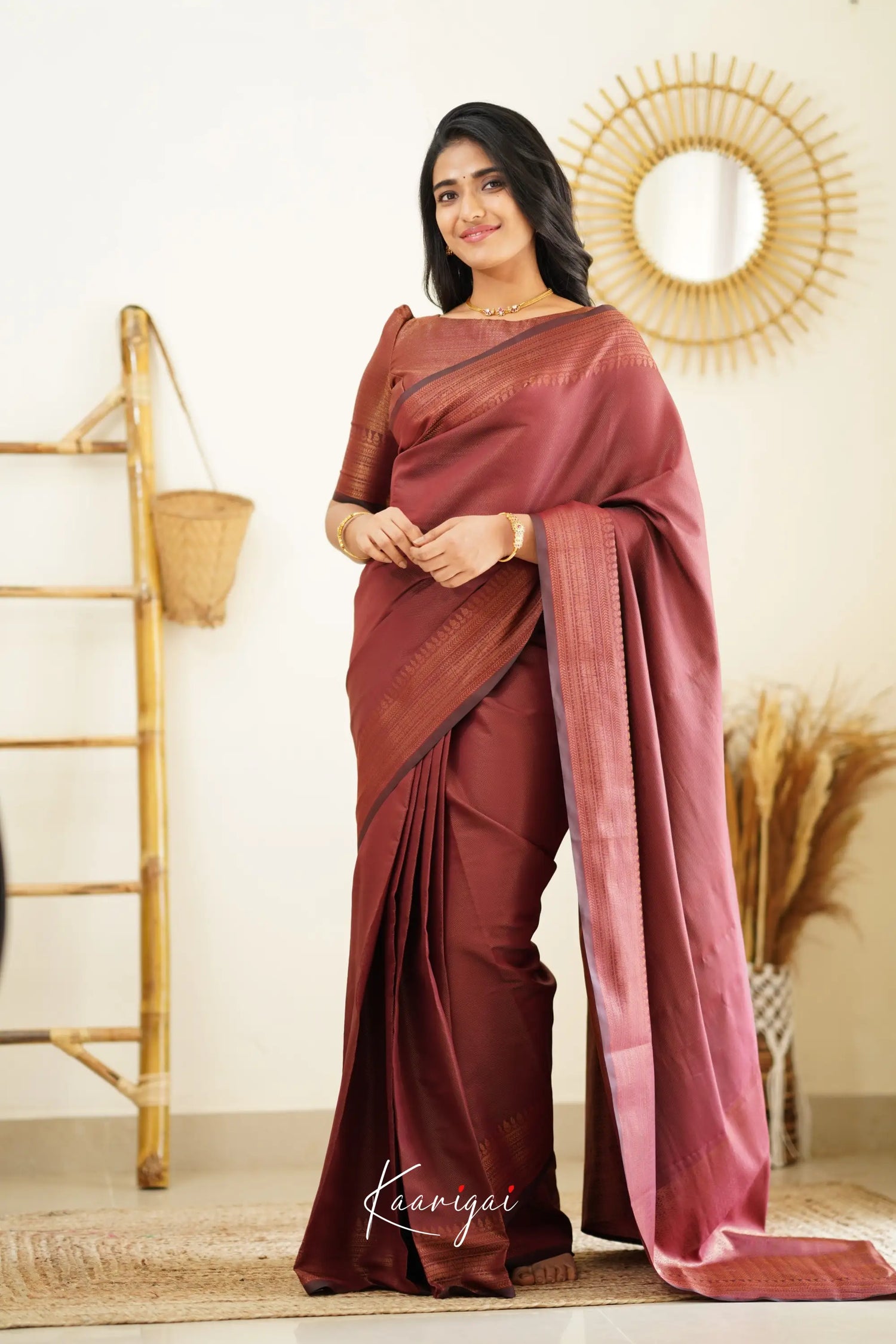 Sita - Dark Maroon Semi Silk Saree Sarees