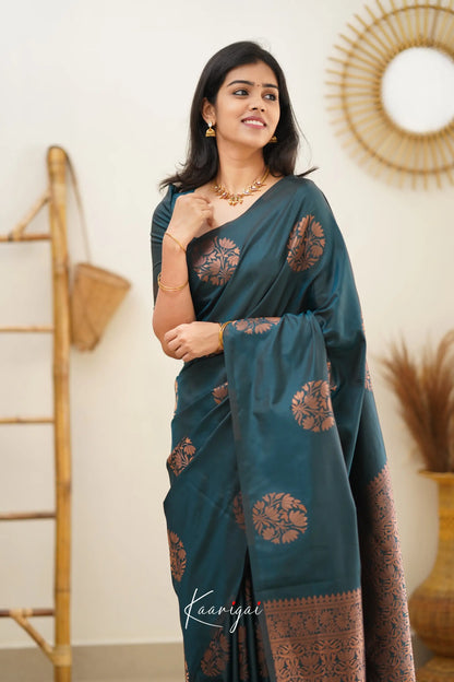 Sita - Dark Peacock Blue Semi Silk Saree Sarees