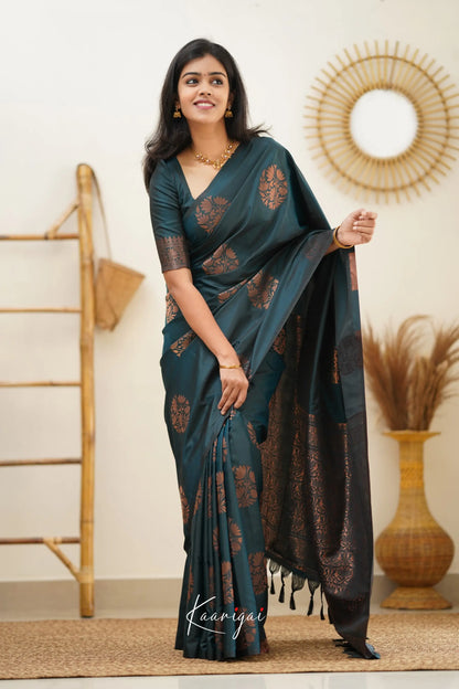 Sita - Dark Peacock Blue Semi Silk Saree Sarees