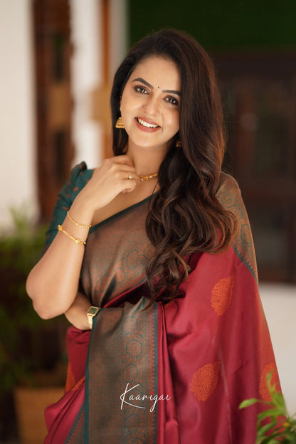 Sita - Dark Red Semi Silk Saree Sarees