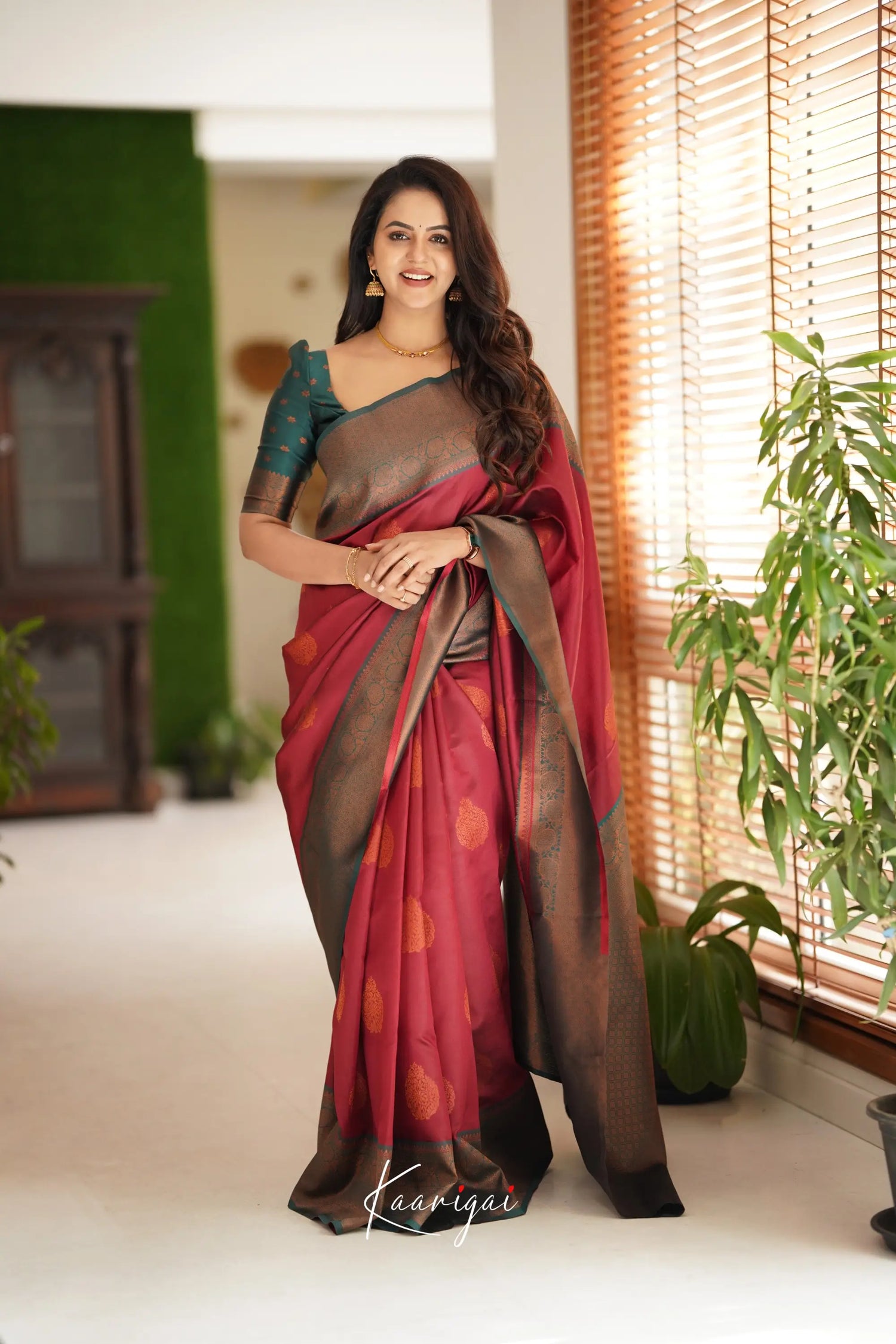 Sita - Dark Red Semi Silk Saree Sarees