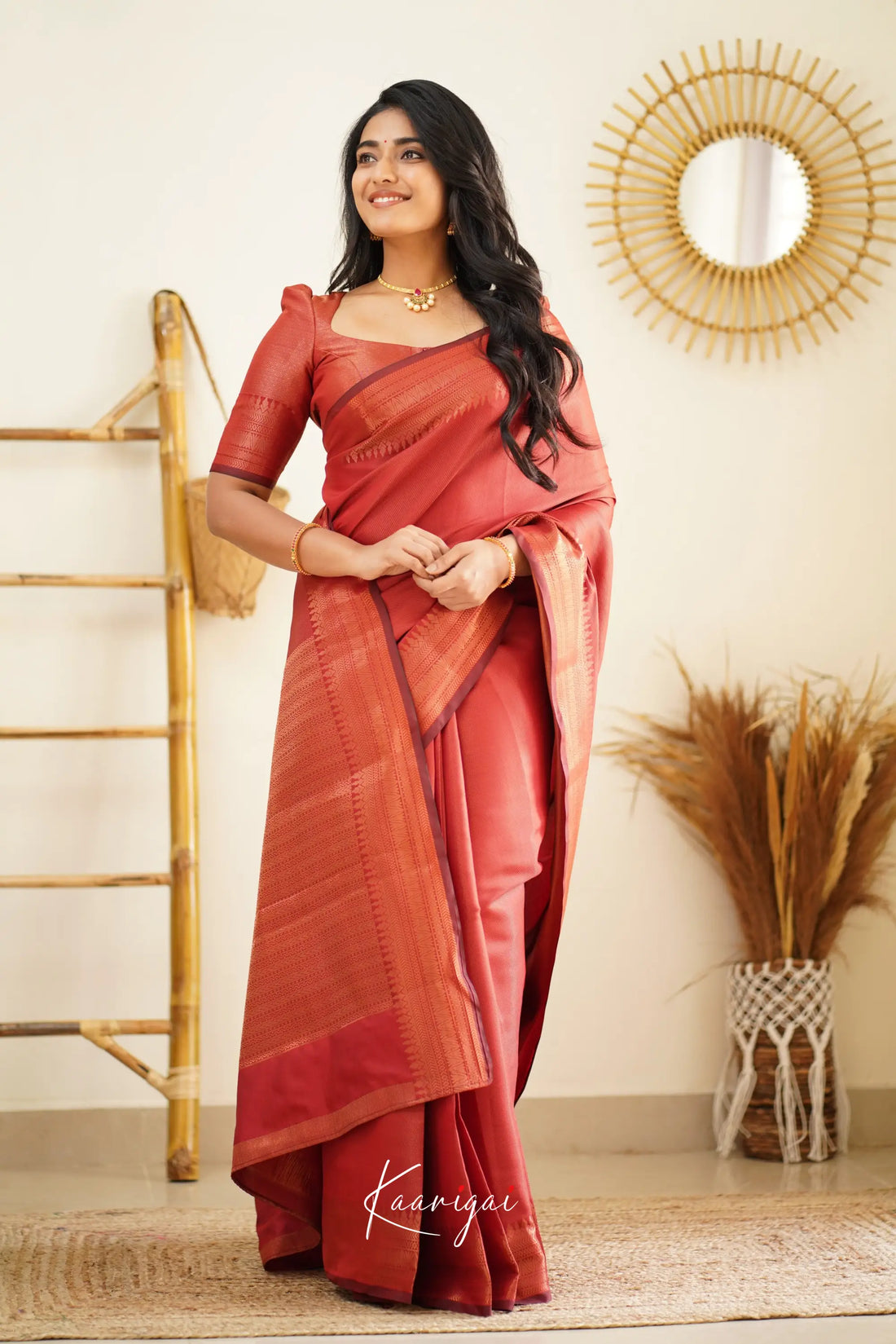 Sita - Deep Red Semi Silk Saree Sarees