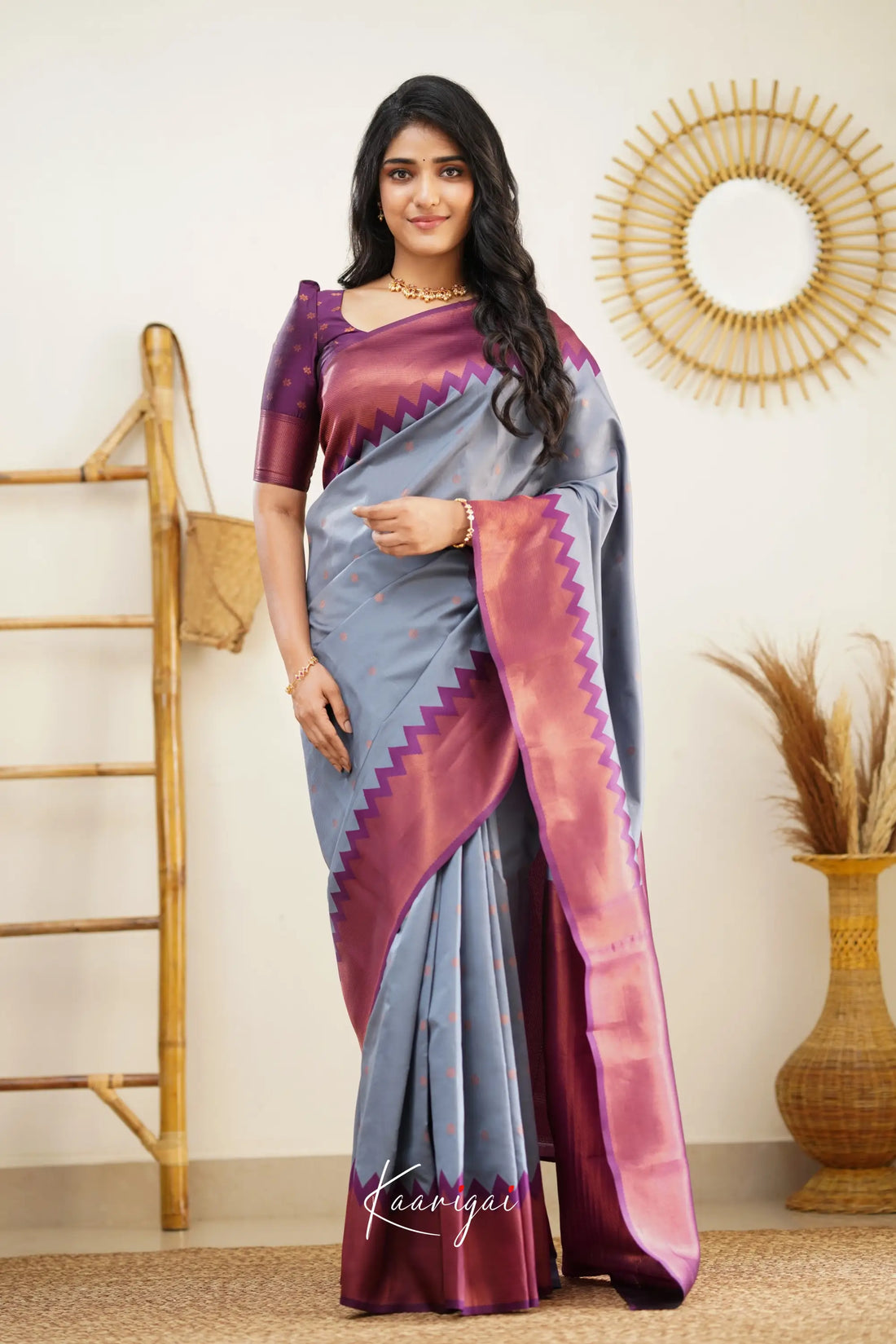 Sita - Grey And Violet Semi Silk Saree Sarees