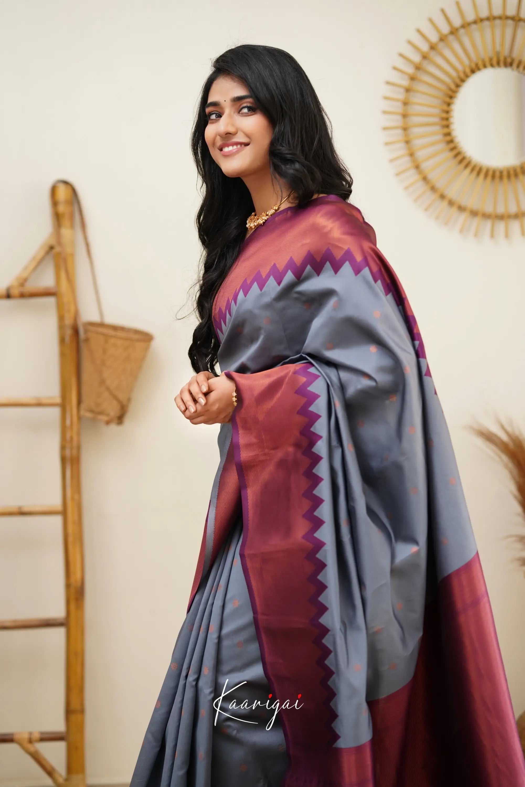 Sita - Grey And Violet Semi Silk Saree Sarees