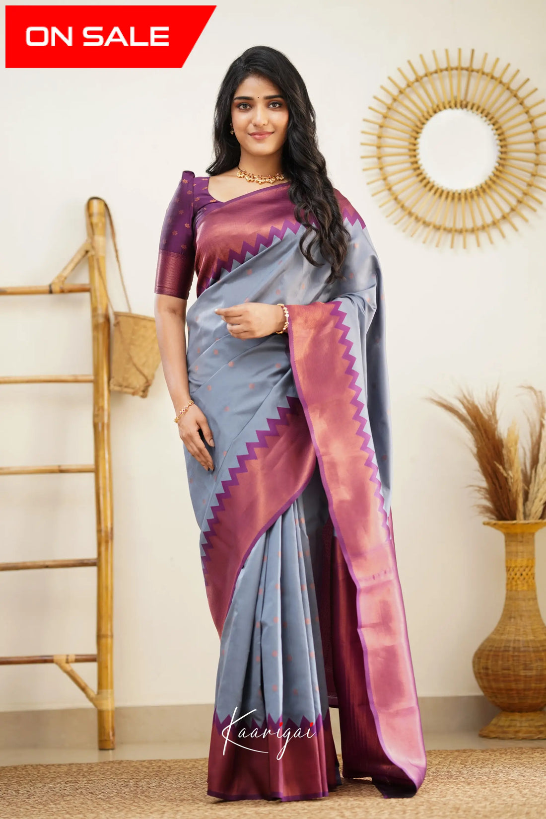 Sita - Grey And Violet Semi Silk Saree Sarees