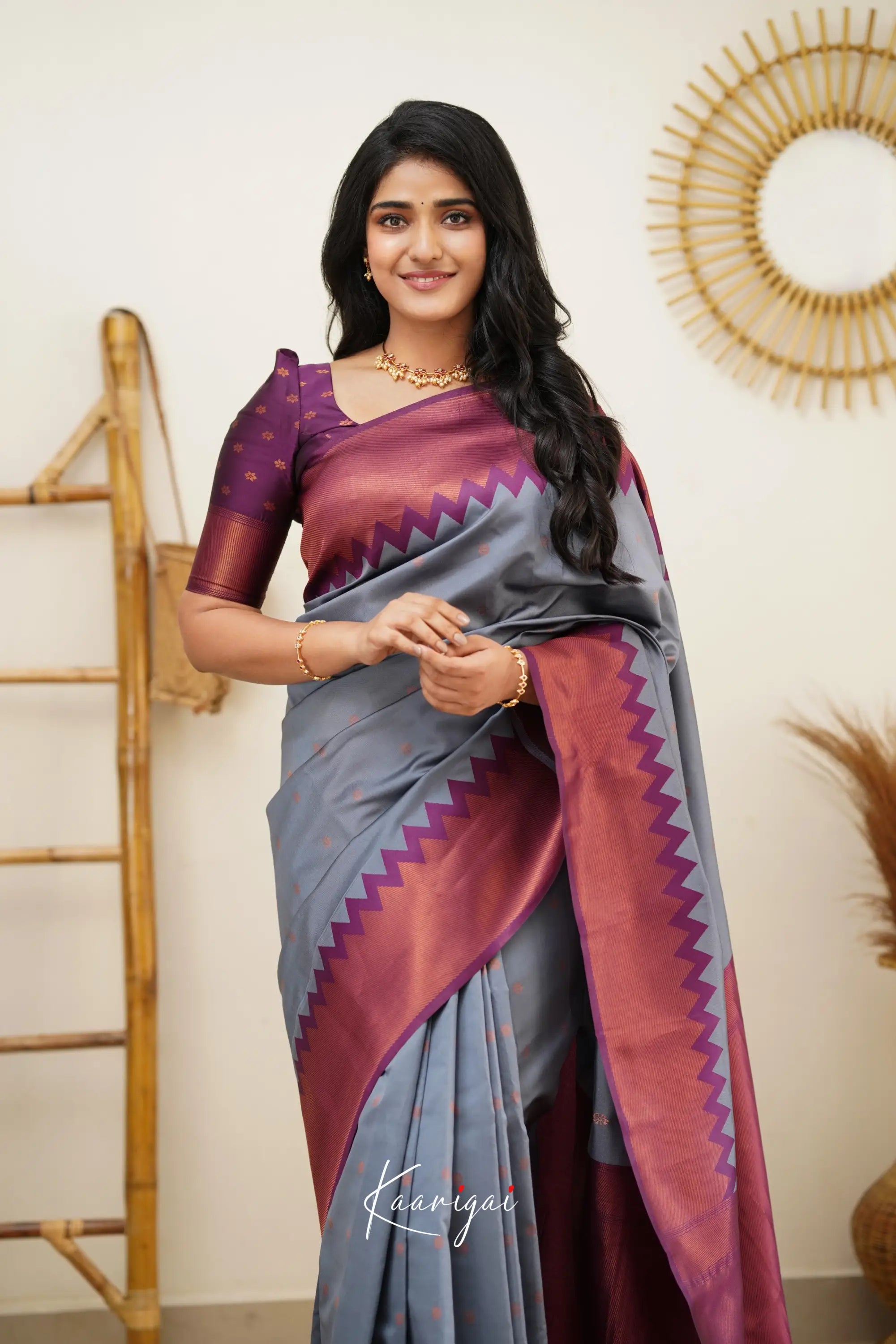 Sita - Grey And Violet Semi Silk Saree Sarees