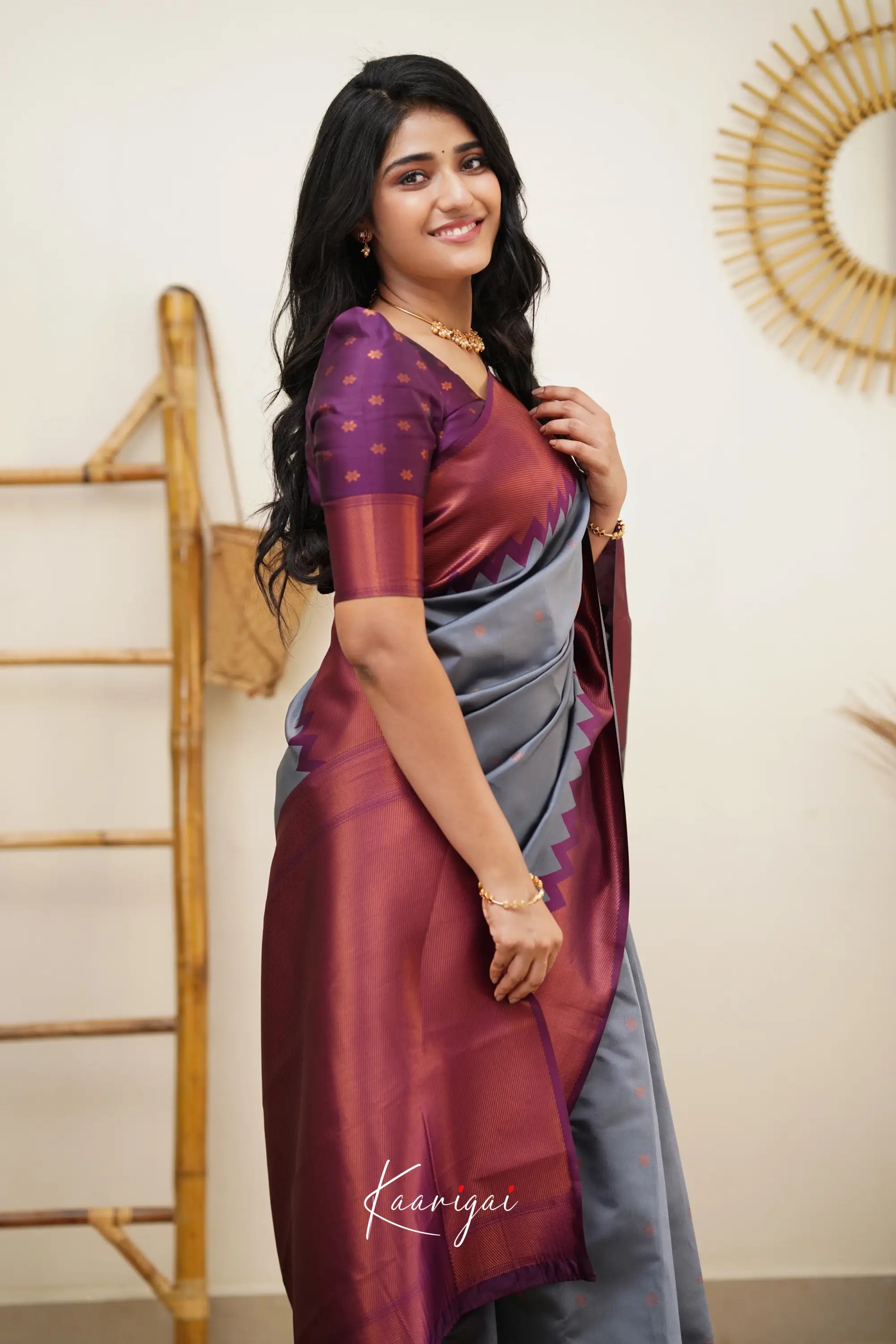 Sita - Grey And Violet Semi Silk Saree Sarees