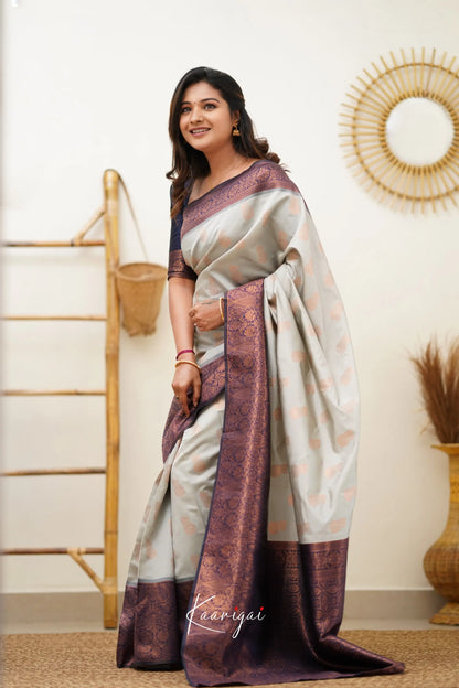 Sita - Light Grey And Navy Blue Semi Silk Saree Sarees