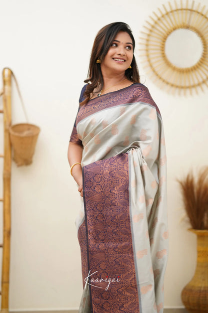 Sita - Light Grey And Navy Blue Semi Silk Saree Sarees