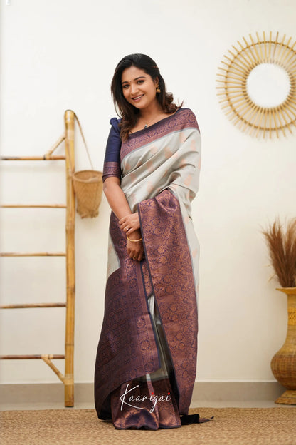 Sita - Light Grey And Navy Blue Semi Silk Saree Sarees