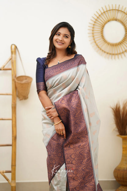 Sita - Light Grey And Navy Blue Semi Silk Saree Sarees