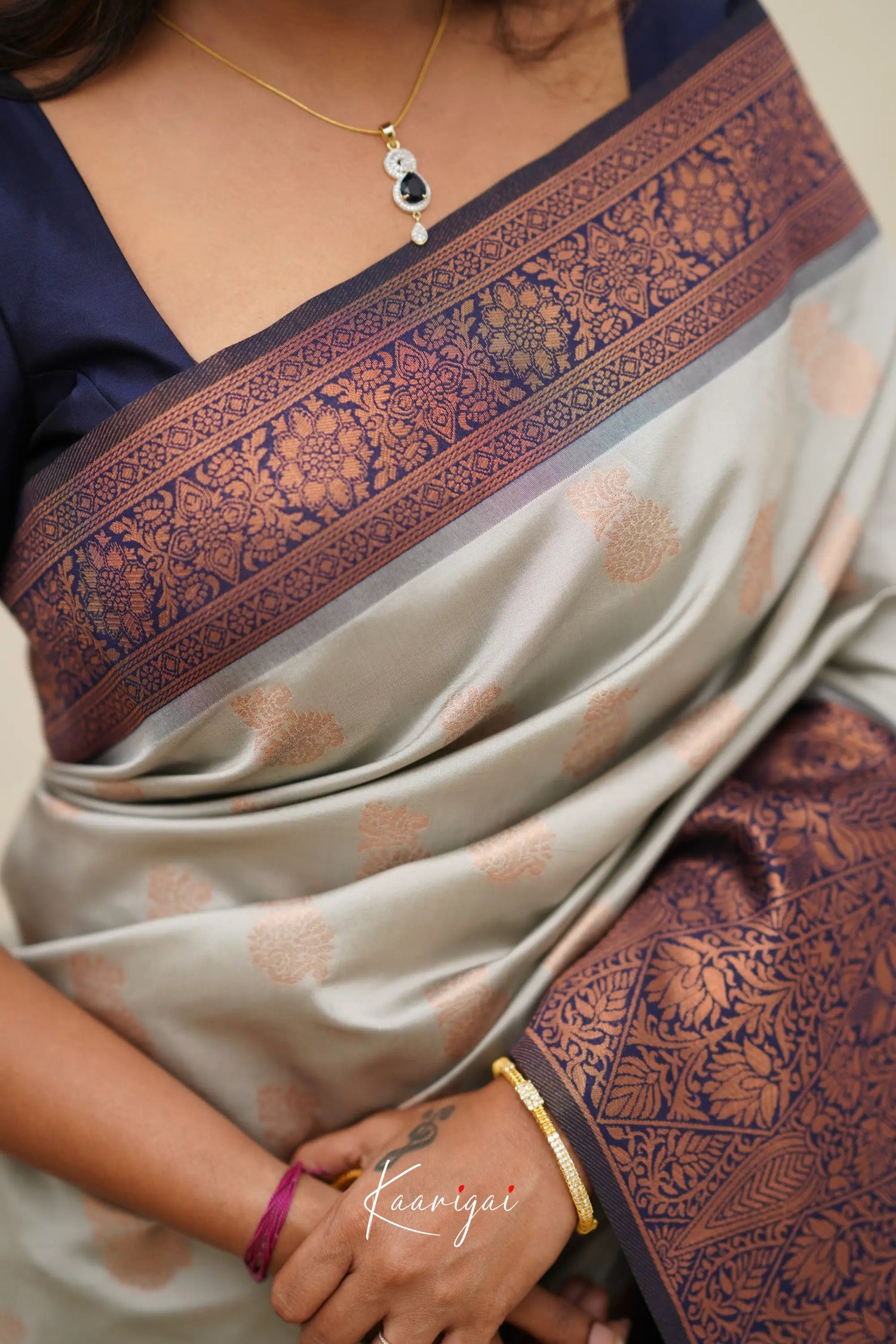 Sita - Light Grey And Navy Blue Semi Silk Saree Sarees