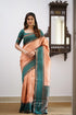 Sita - Light Salmon Orange And Green Semi Silk Saree Sarees