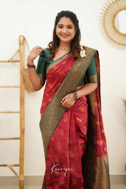 Sita - Maroon Red And Dark Green Semi Silk Saree Sarees