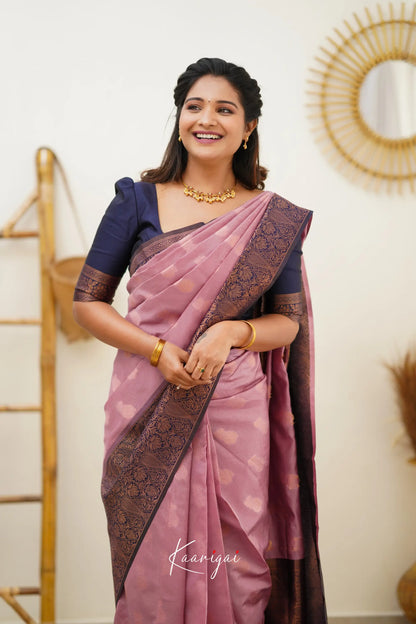 Sita - Mauve Pink And Navy Blue Semi Silk Saree Sarees