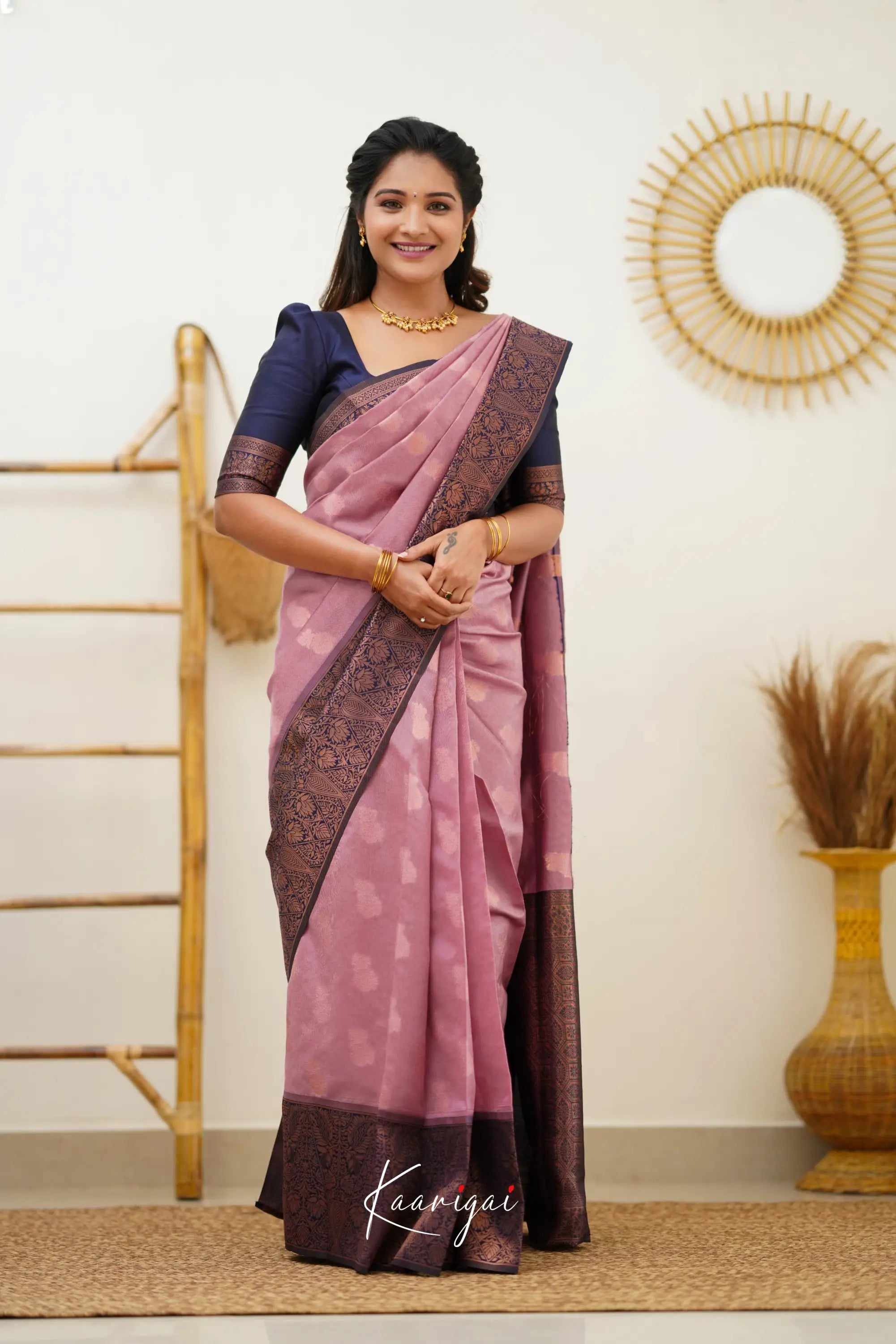 Sita - Mauve Pink And Navy Blue Semi Silk Saree Sarees