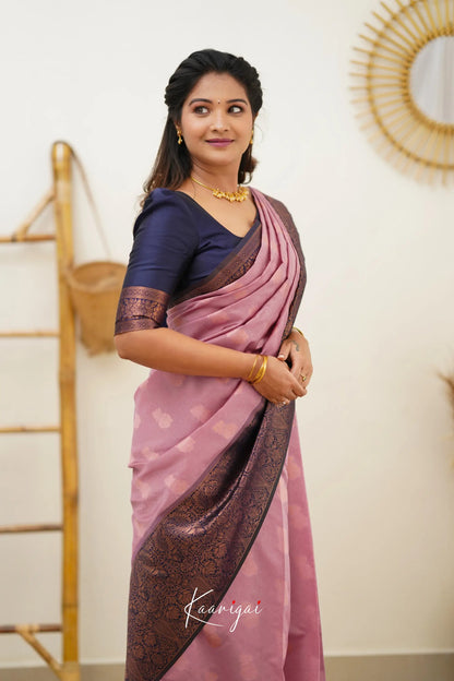 Sita - Mauve Pink And Navy Blue Semi Silk Saree Sarees