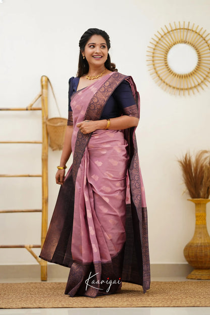 Sita - Mauve Pink And Navy Blue Semi Silk Saree Sarees