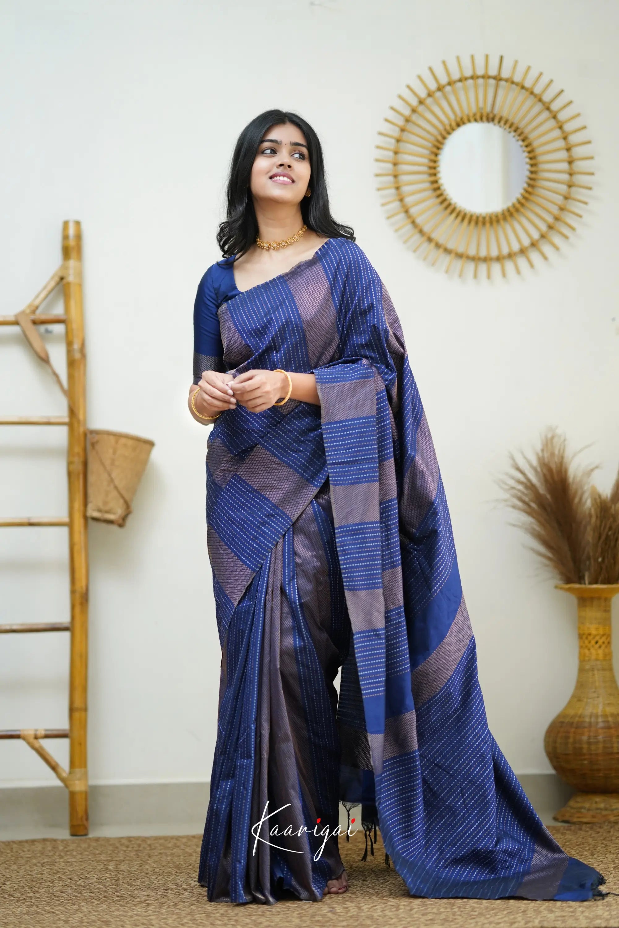 Sita - Navy Blue Semi Silk Saree Sarees