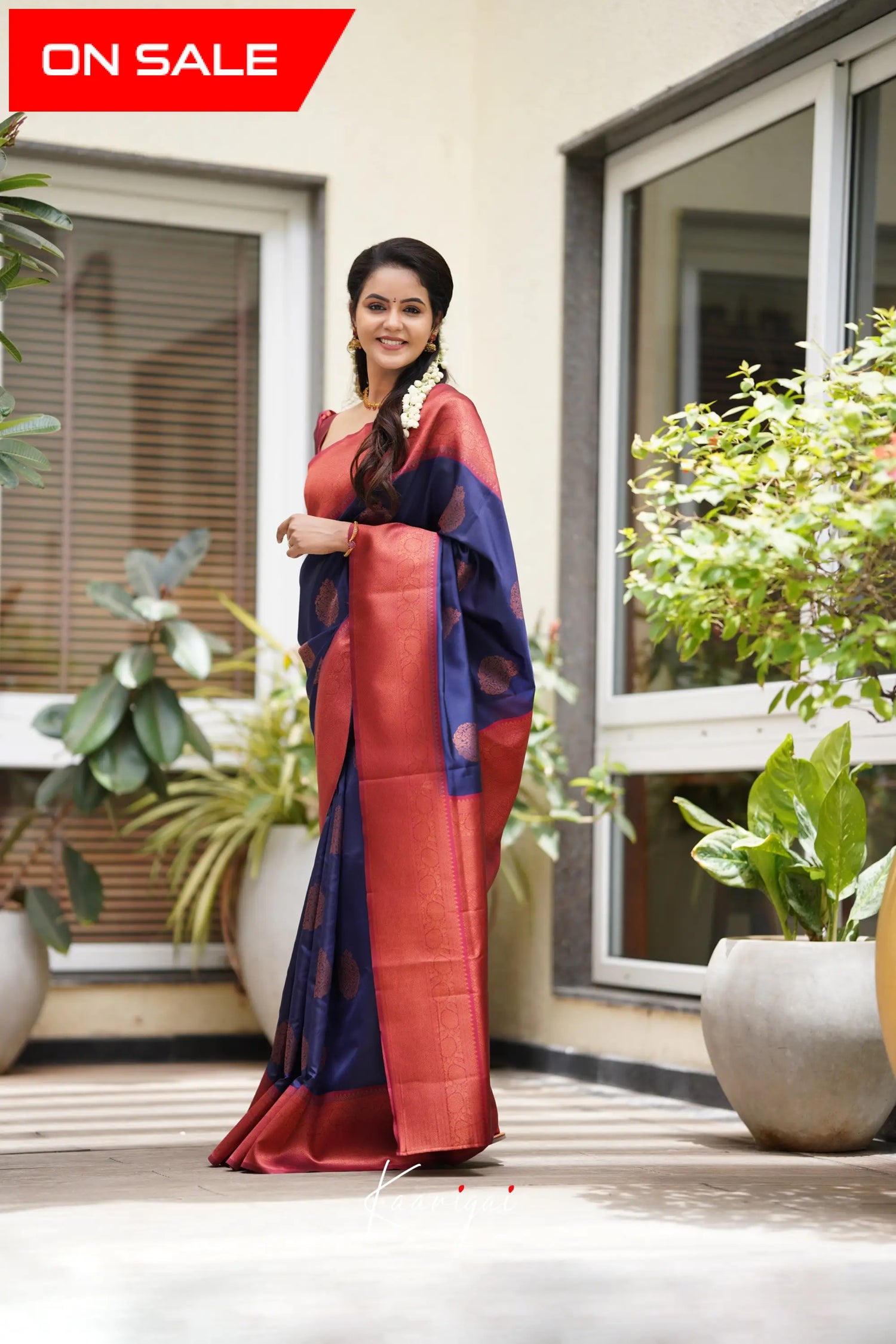 Sita - Navy Blue Semi Silk Saree Sarees