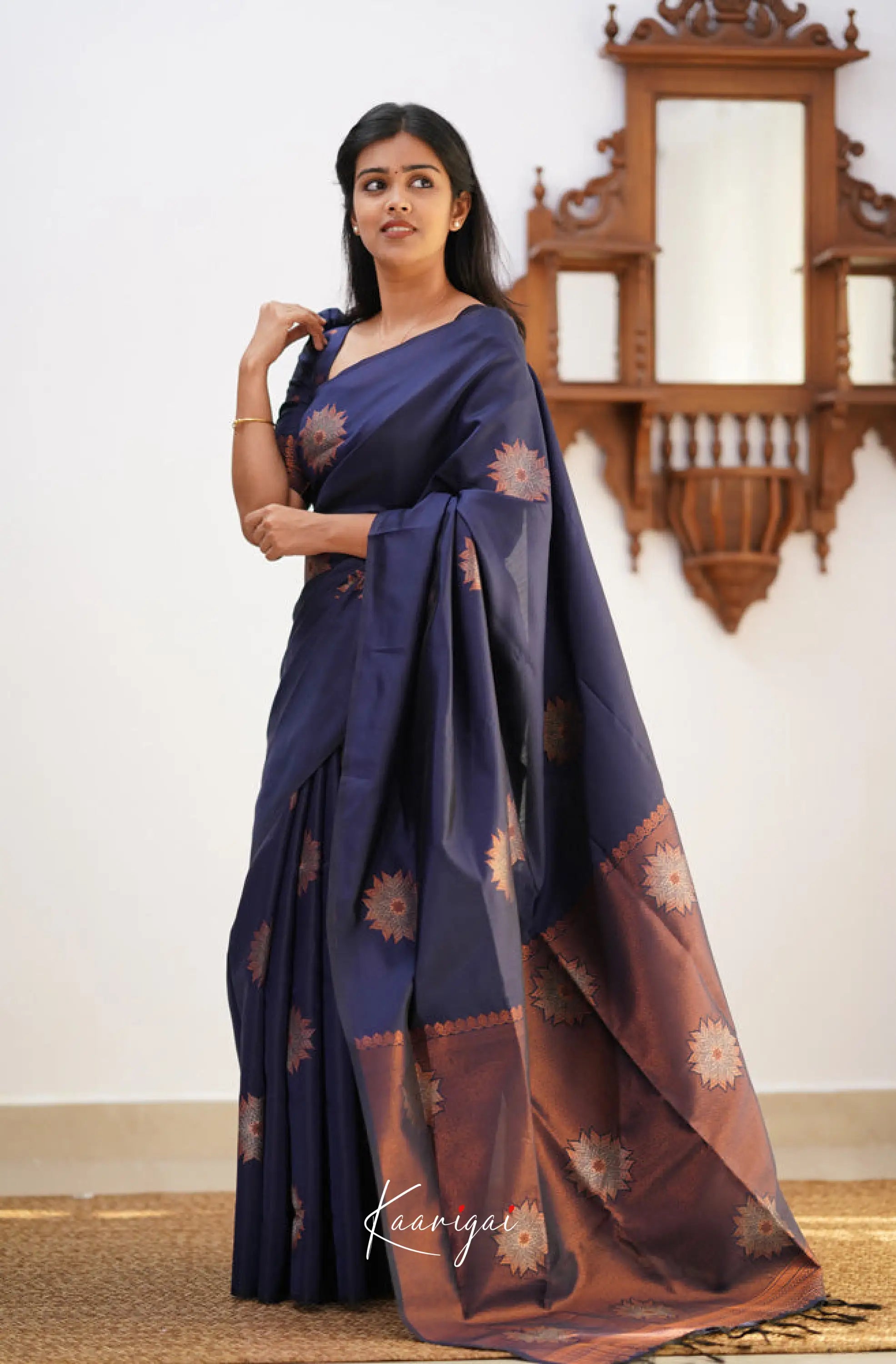 Sita - Navy Blue Semi Silk Saree Sarees