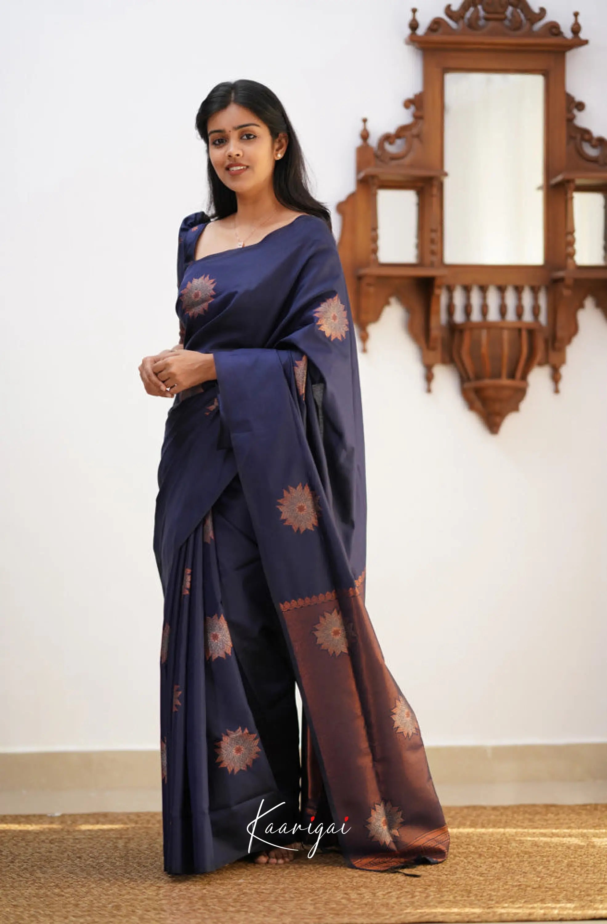 Sita - Navy Blue Semi Silk Saree Sarees