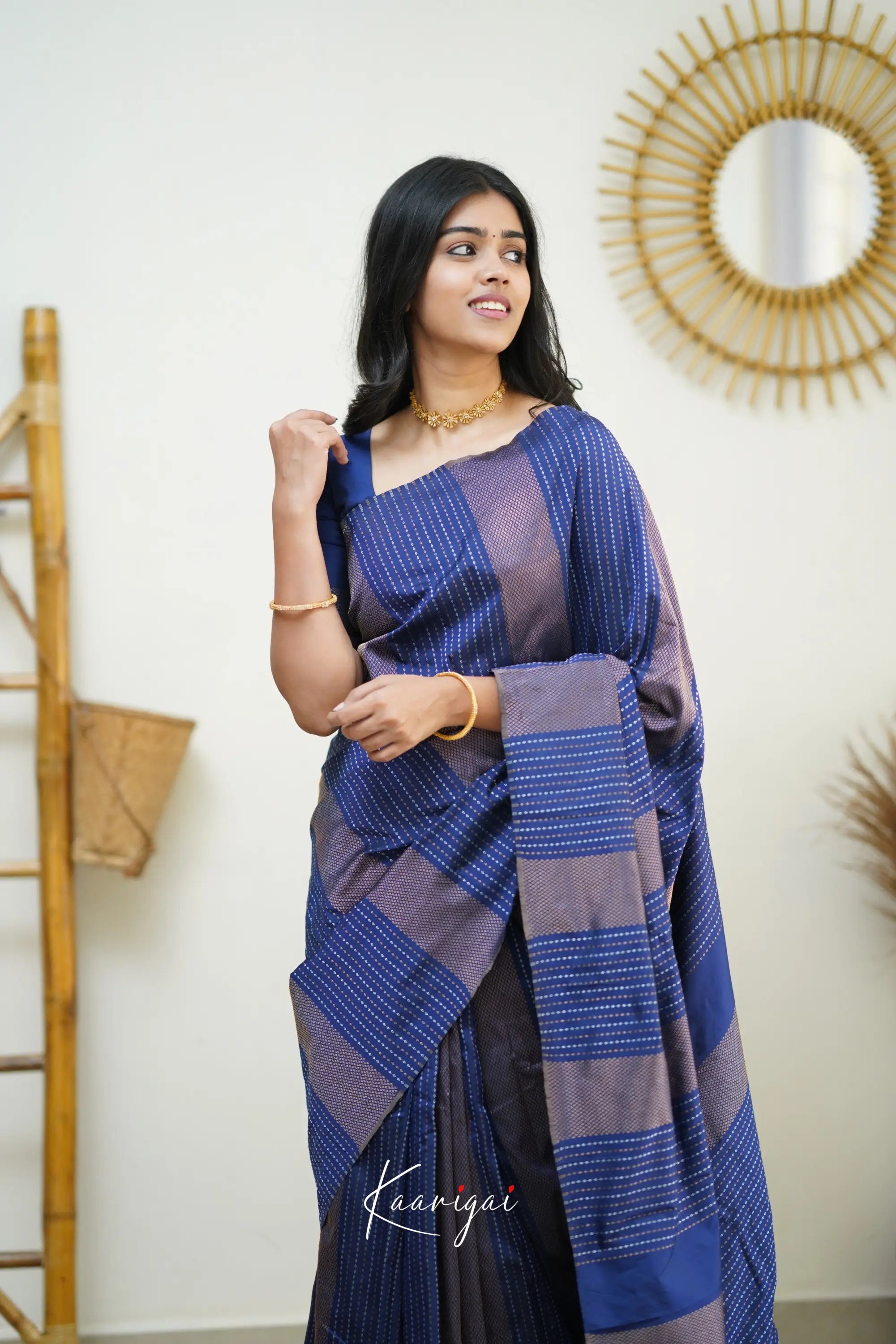 Sita - Navy Blue Semi Silk Saree Sarees