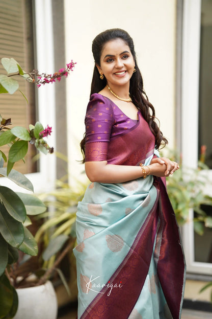 Sita - Pastel Blue Semi Silk Saree Sarees