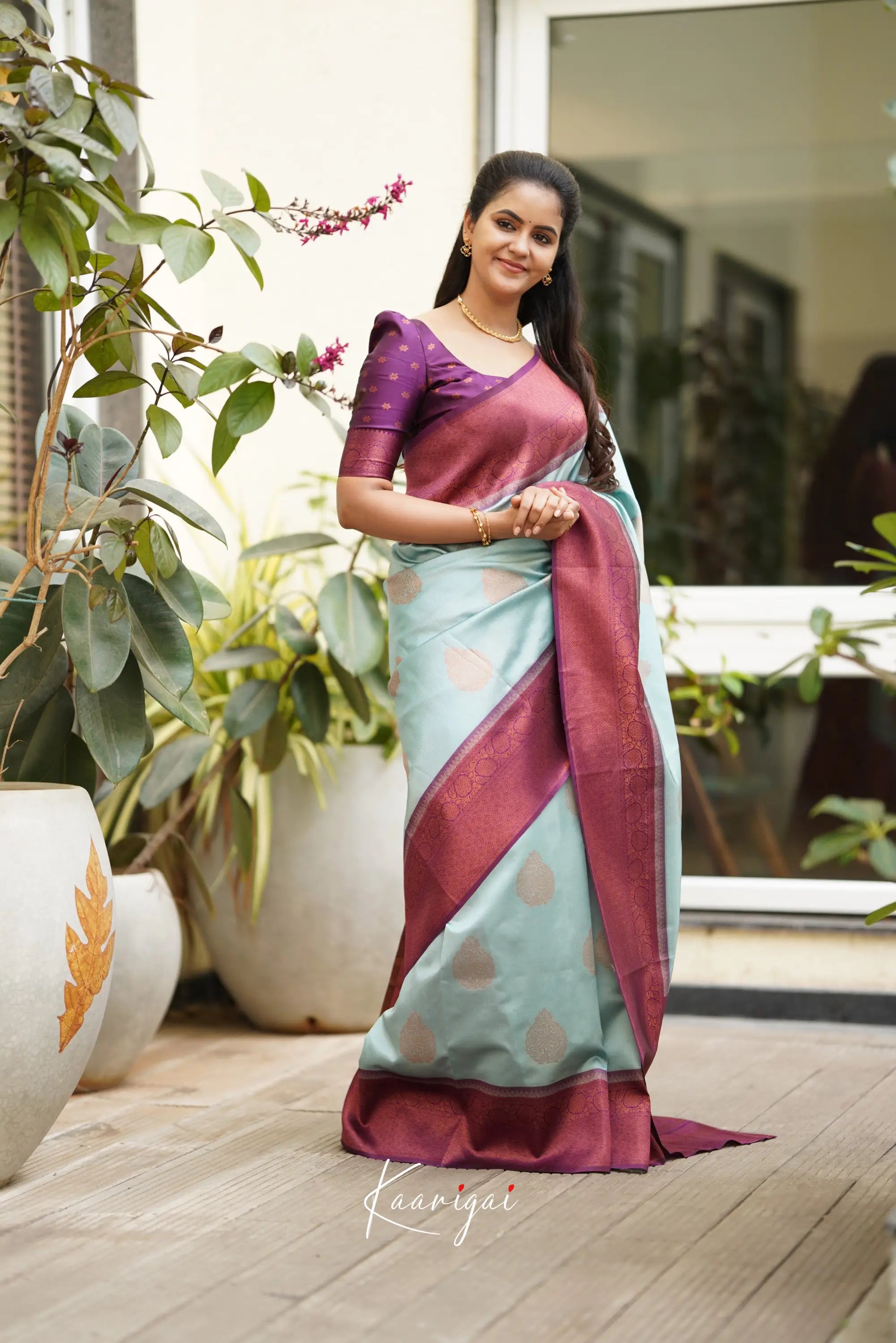 Sita - Pastel Blue Semi Silk Saree Sarees