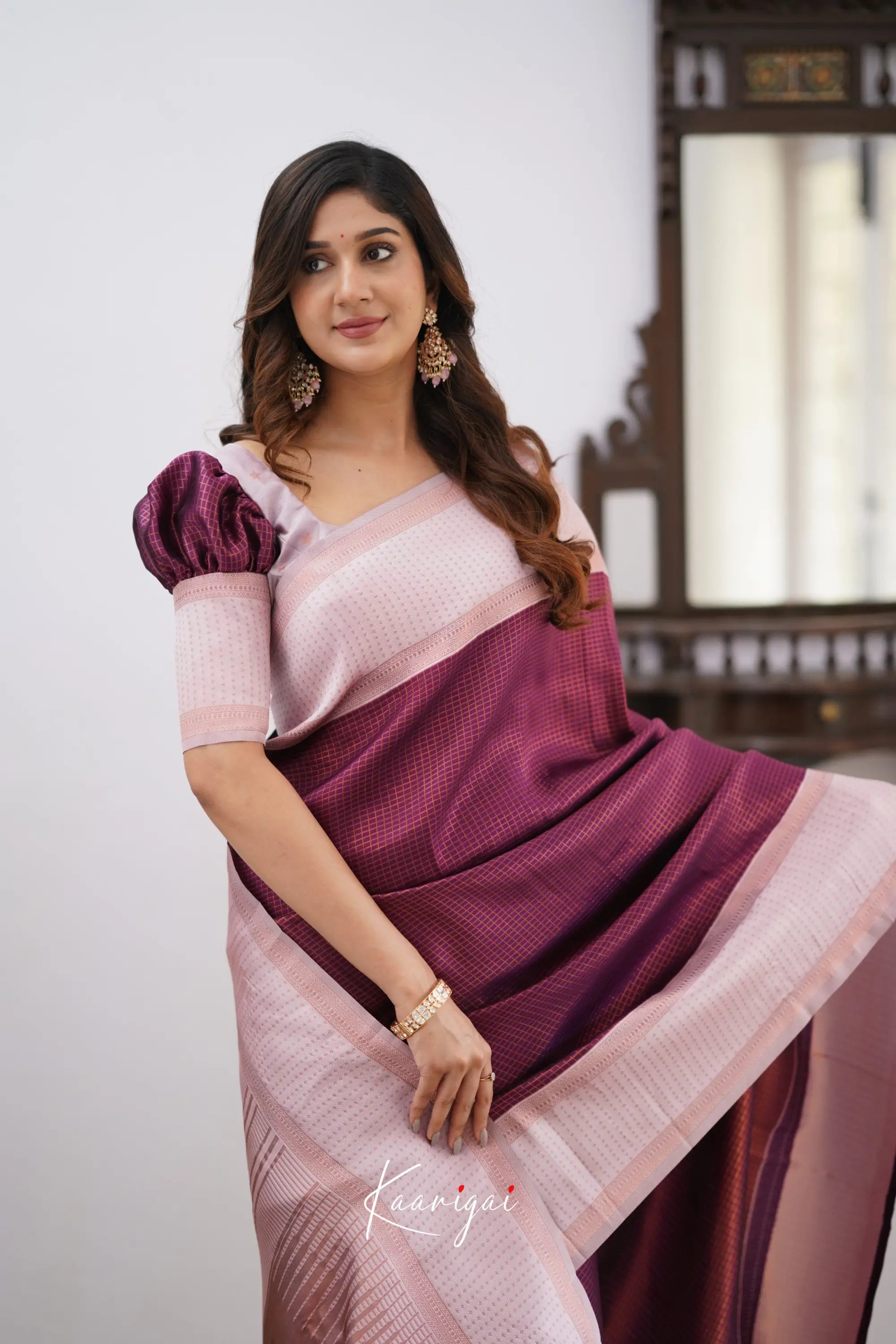 Sita - Plum And Light Pink Semi Silk Saree Sarees