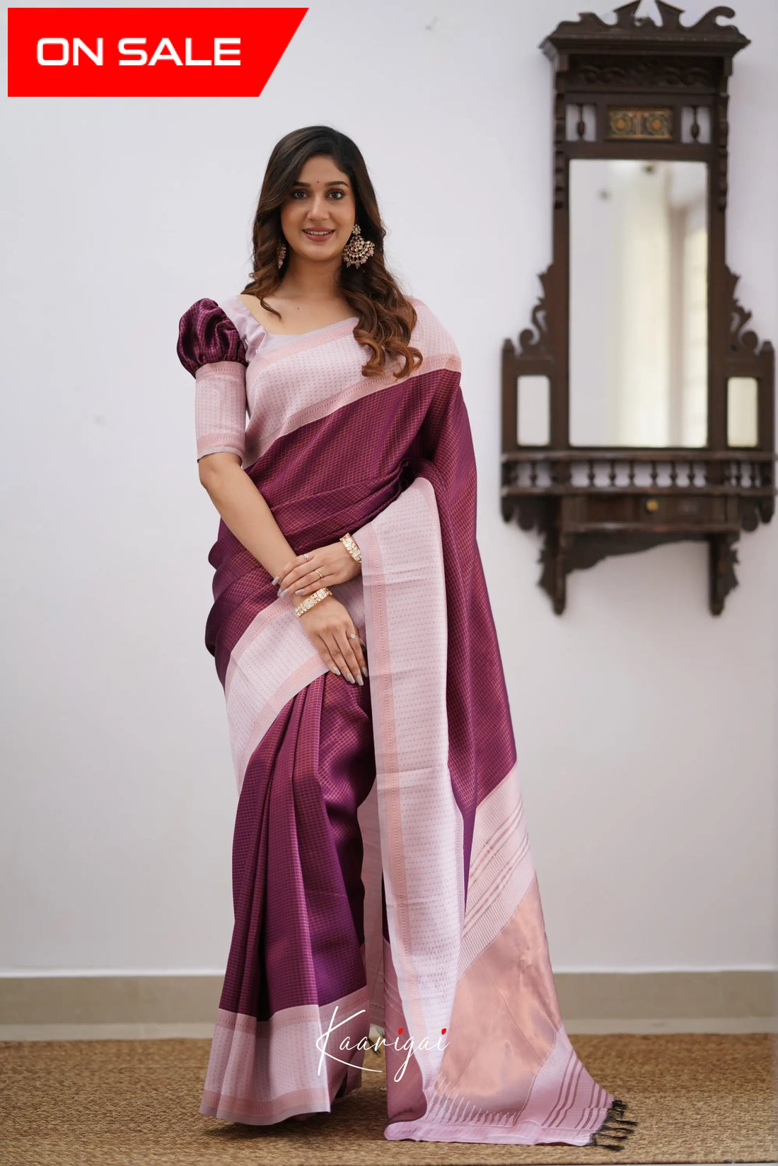 Sita - Plum And Light Pink Semi Silk Saree Sarees