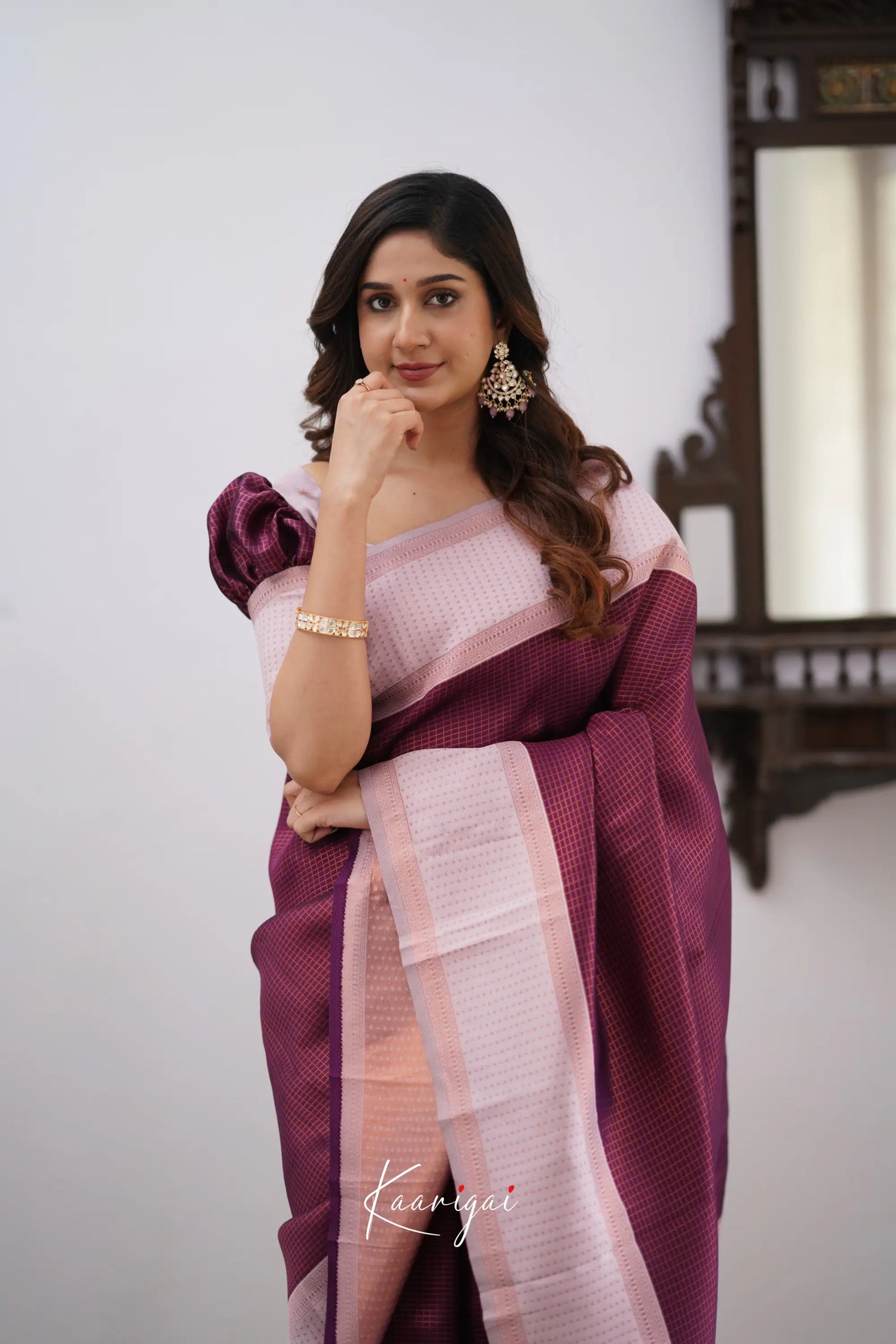 Sita - Plum And Light Pink Semi Silk Saree Sarees