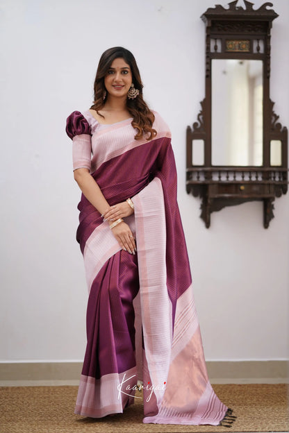 Sita - Plum And Light Pink Semi Silk Saree Sarees