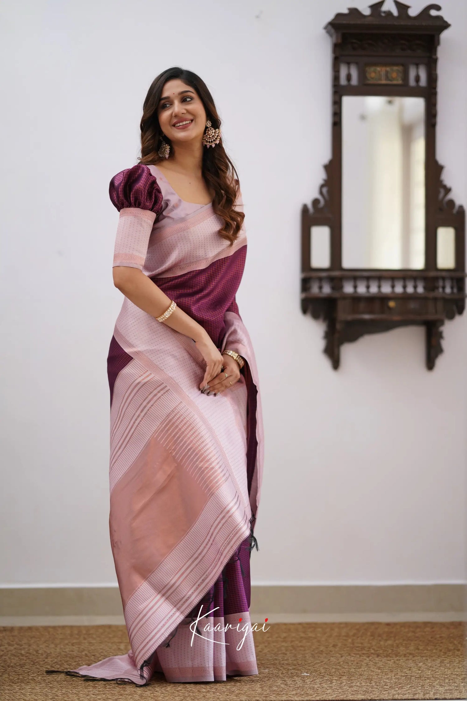 Sita - Plum And Light Pink Semi Silk Saree Sarees