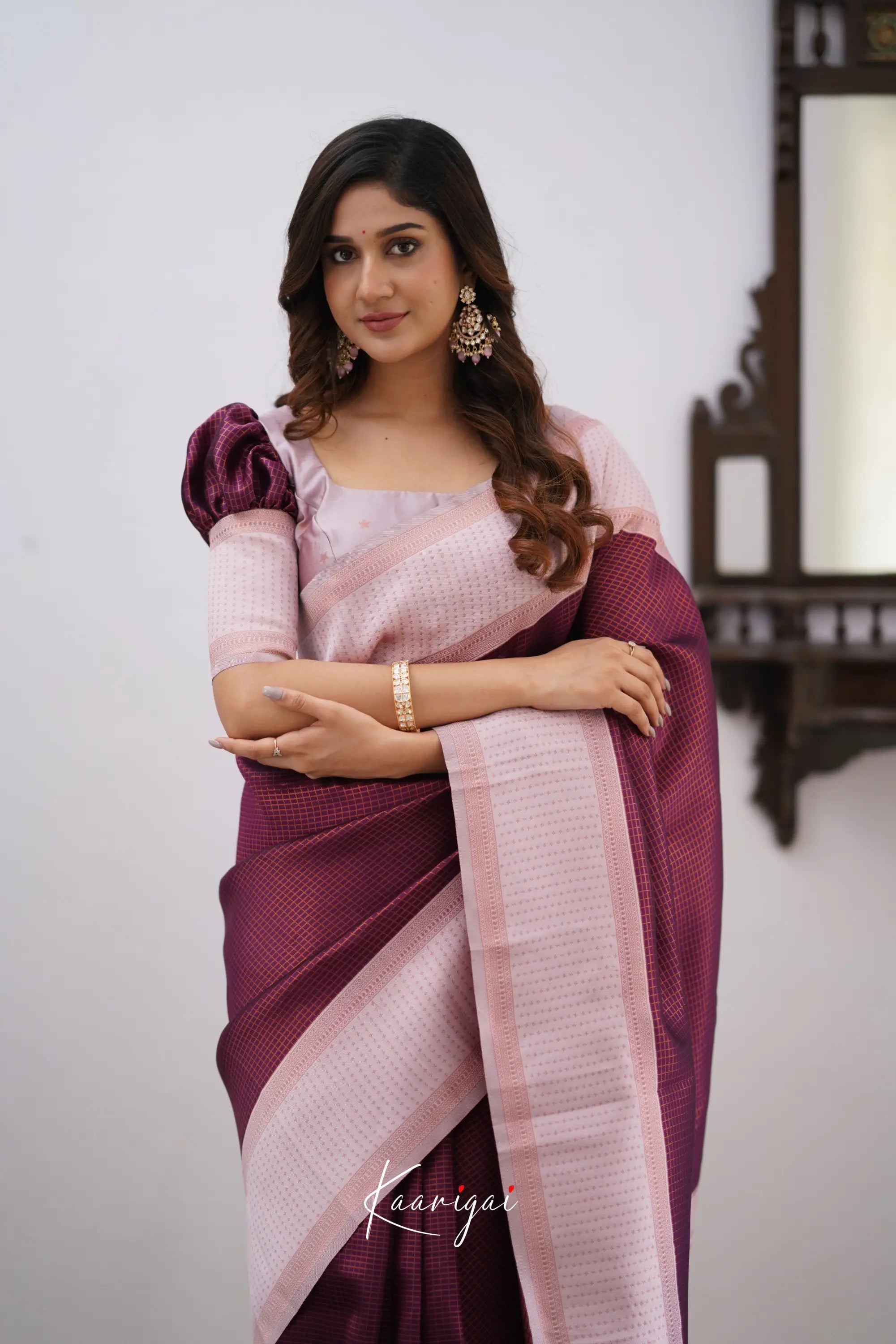 Sita - Plum And Light Pink Semi Silk Saree Sarees