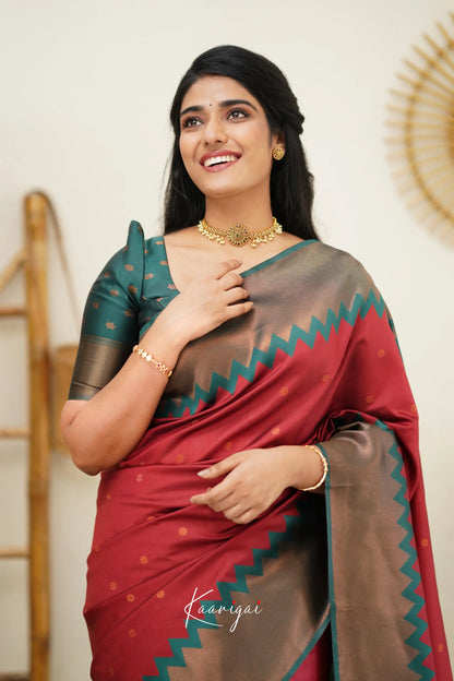 Sita - Reddish Maroon And Dark Green Semi Silk Saree Sarees