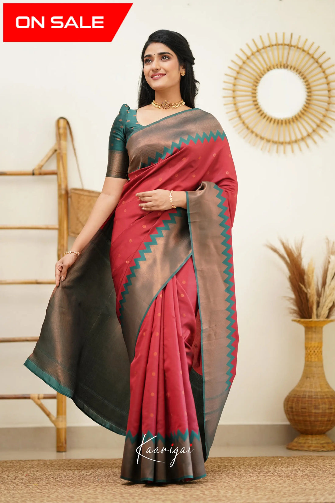 Sita - Reddish Maroon And Dark Green Semi Silk Saree Sarees