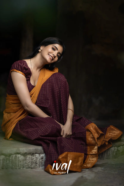 Sitara - Maroon And Mustard Yellow Cotton Half Saree Sarees