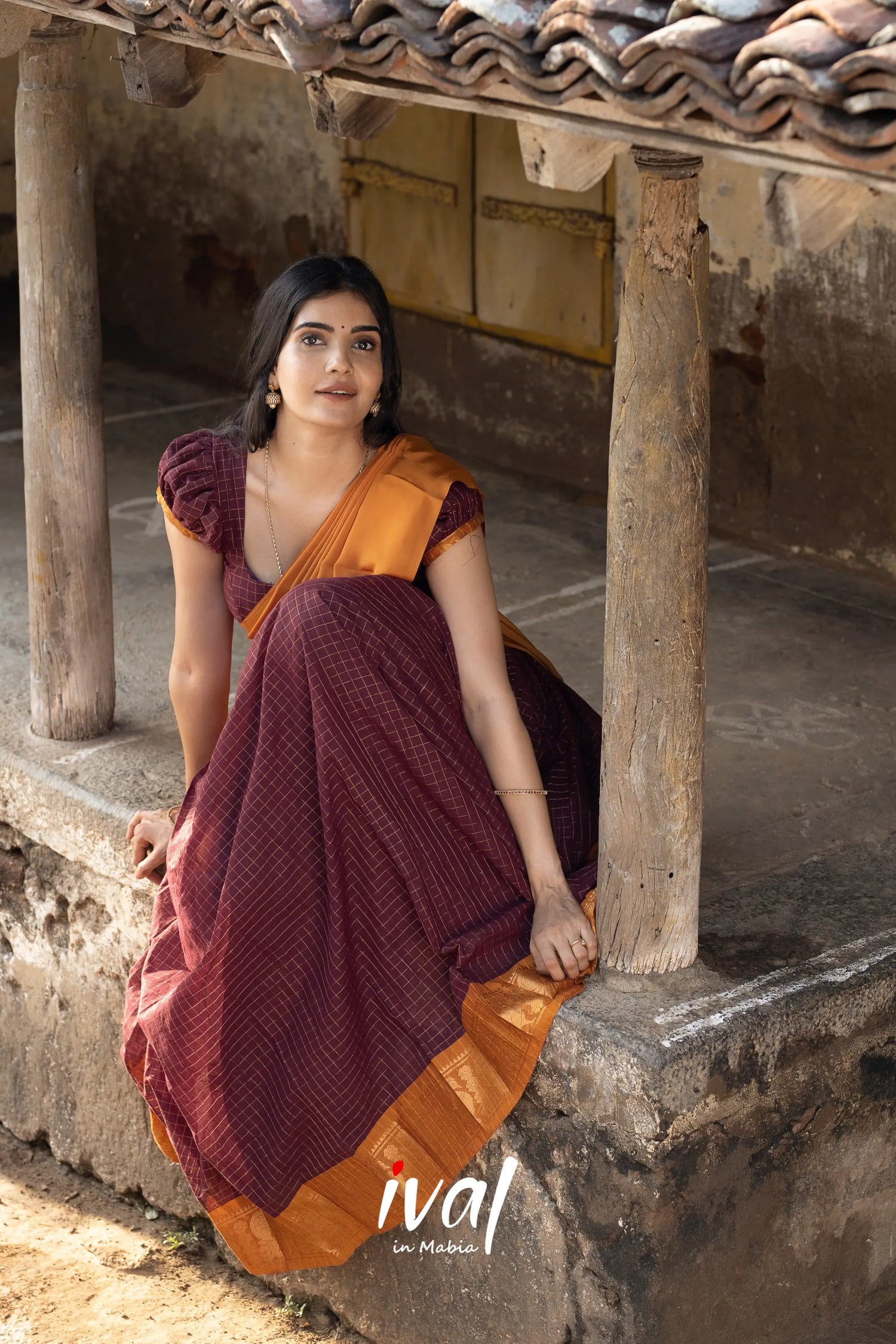 Sitara - Maroon And Mustard Yellow Cotton Half Saree Sarees