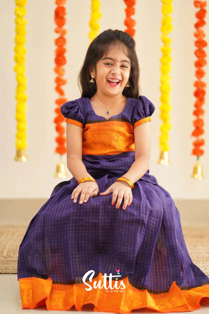 Sitara - Purple And Yellow Handloom Cotton Pavadai Sattai Kids-Suttis