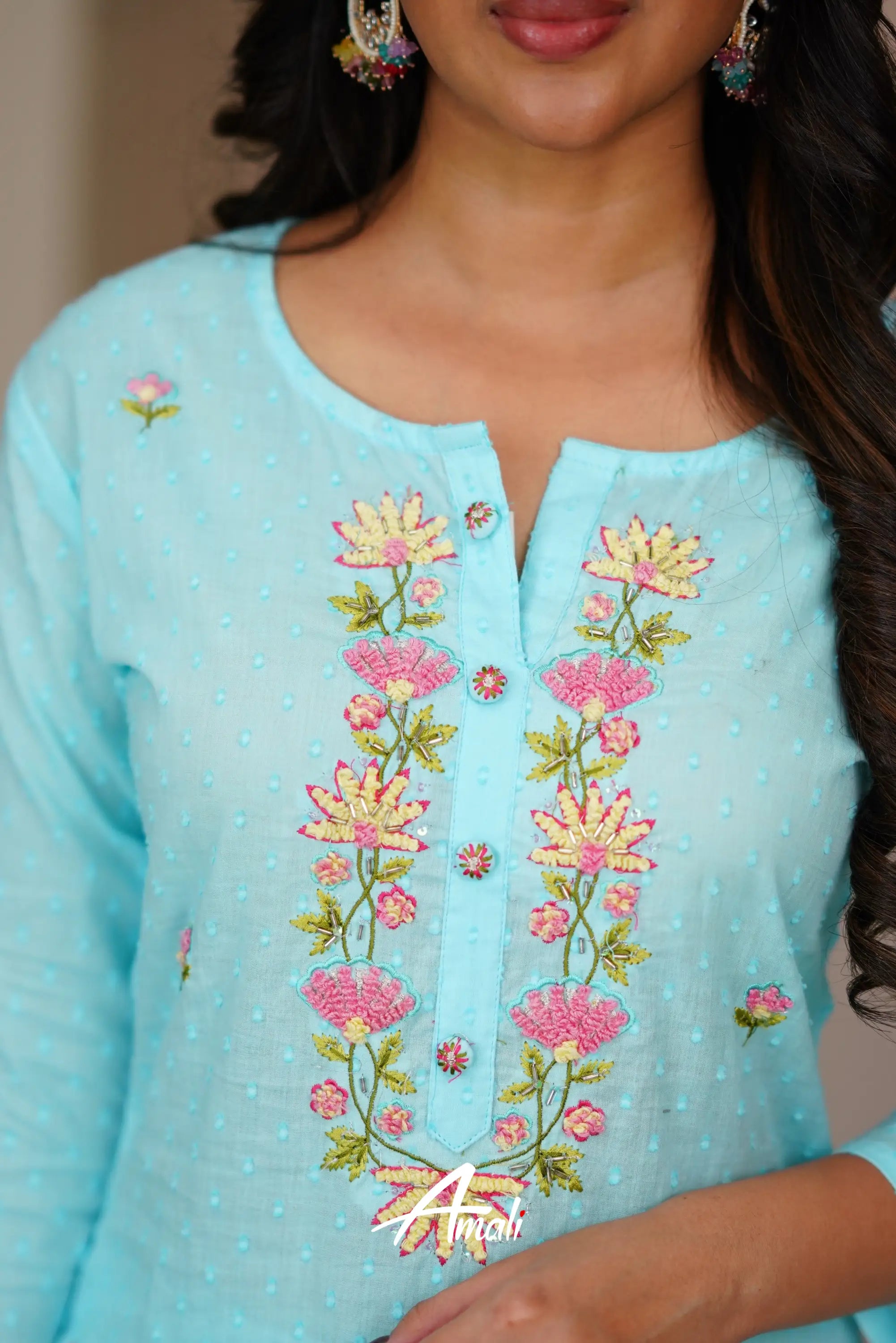 Sky Blue Cotton Salwar Anarkalis