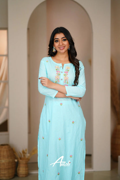 Sky Blue Cotton Salwar Anarkalis