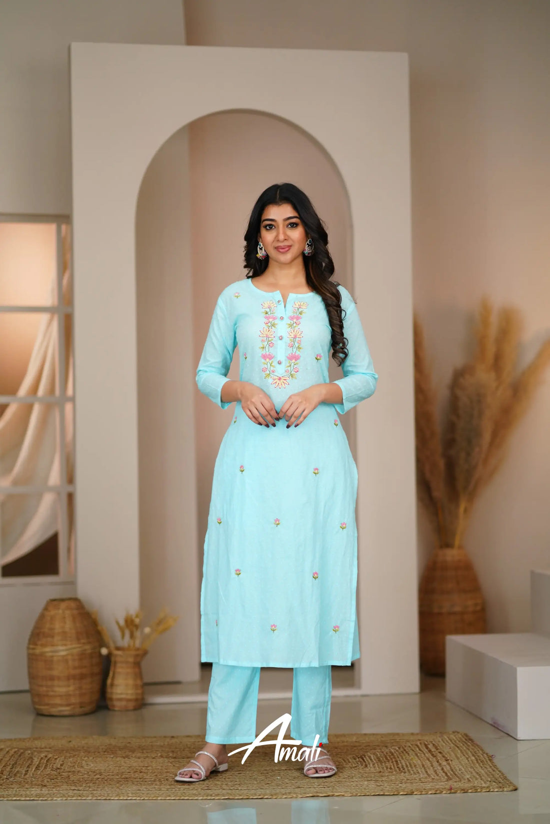 Sky Blue Cotton Salwar Anarkalis