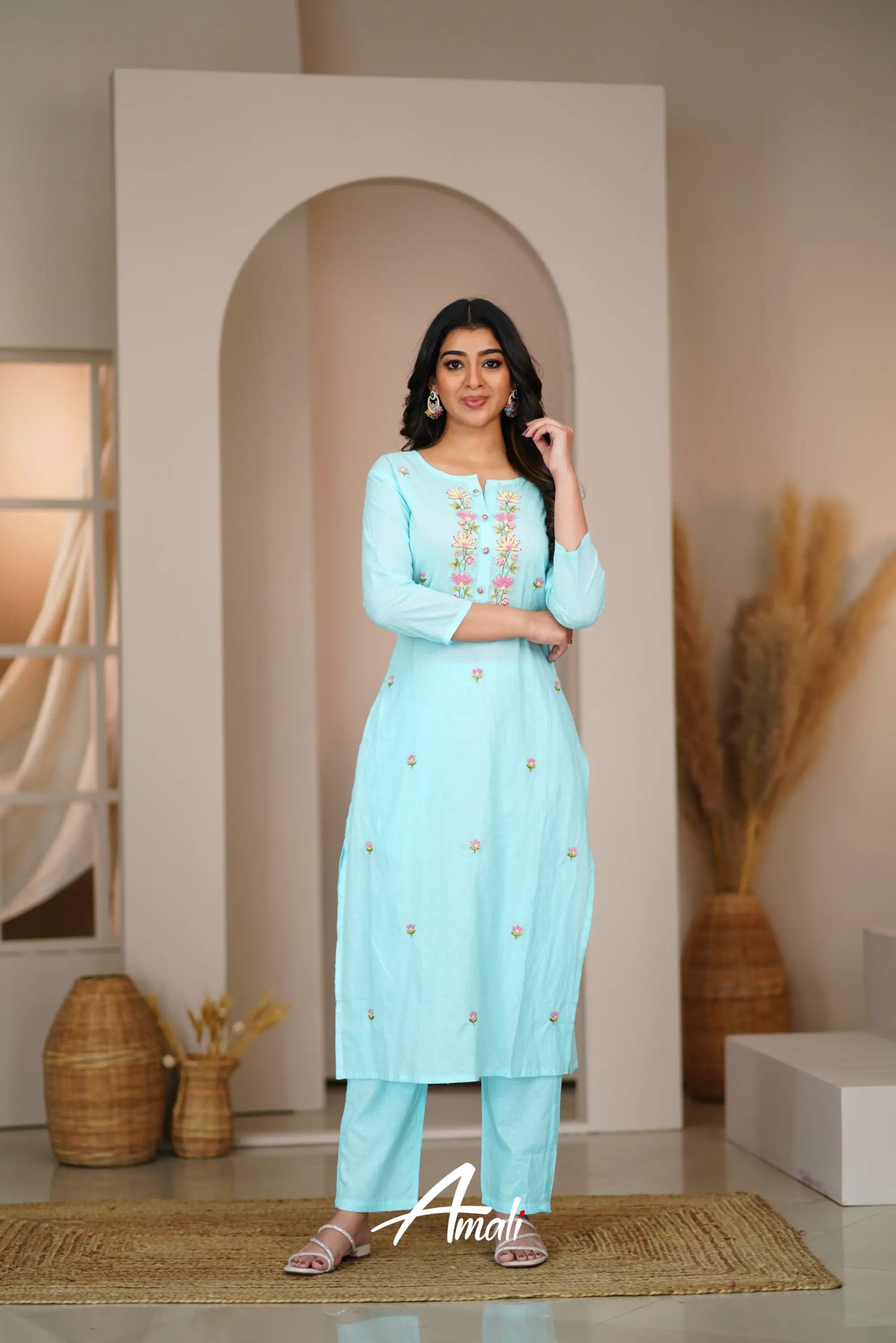 Sky Blue Cotton Salwar Anarkalis